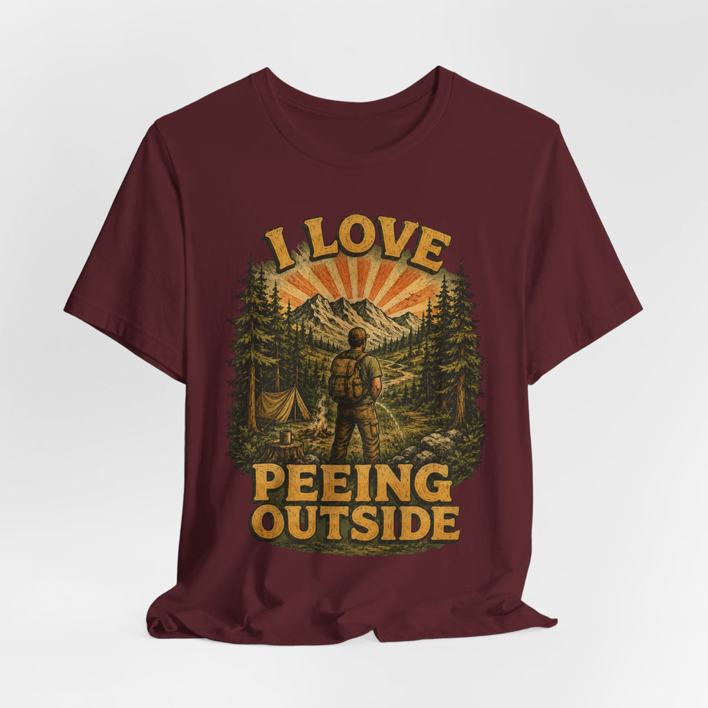 I Love Peeing Outside Tee in Heather Peach - funny camping nature humor shirt, Barely Outdoorsy Bella Canvas