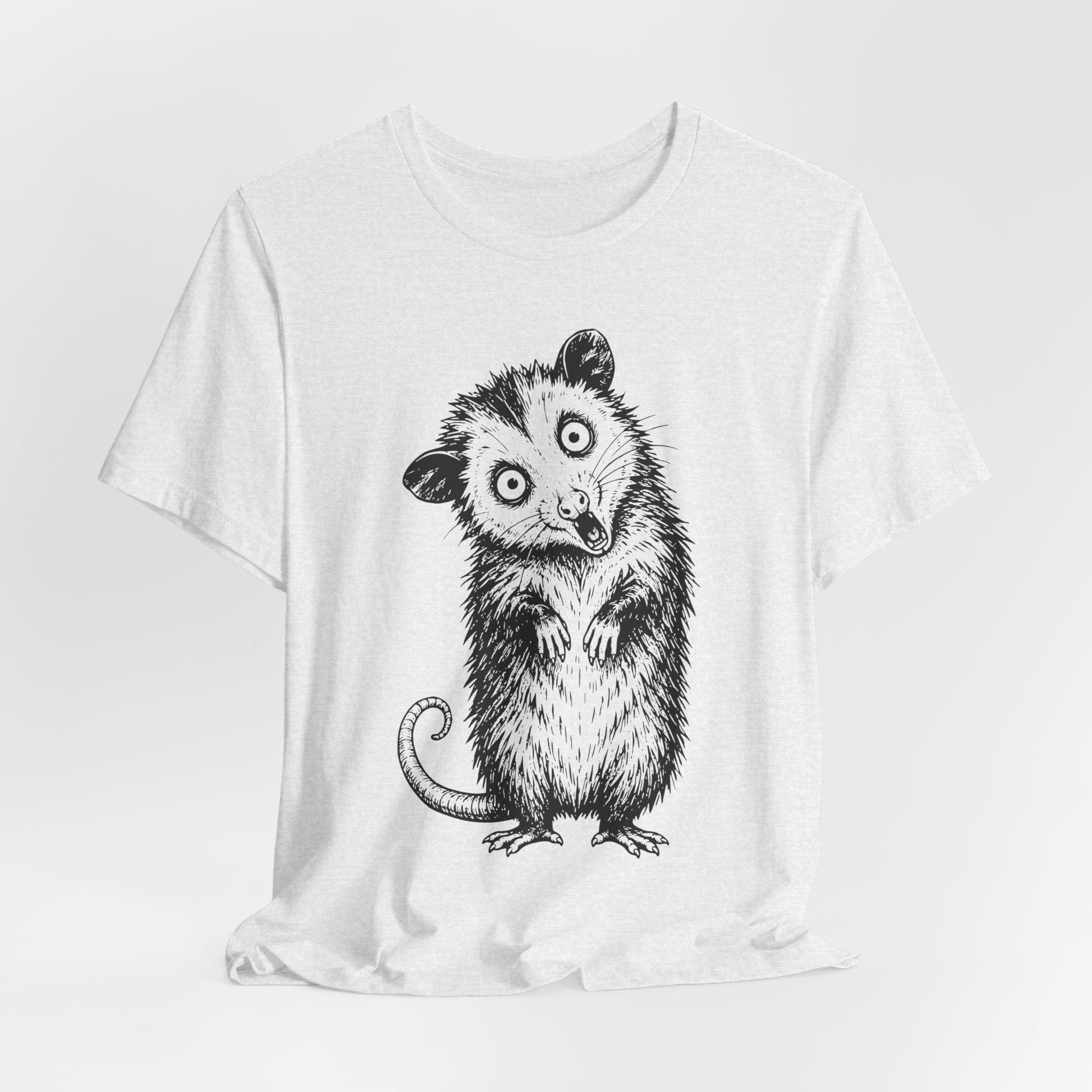 Unhinged Opossum T-Shirt in Heather Peach - funny unhinged possum graphic tee, Barely Outdoorsy
