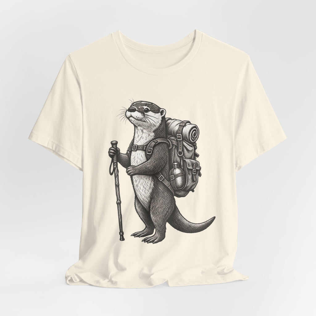 Otter Backpacker Tee in Natural - funny otter backpacker hiking shirt, Barely Outdoorsy Bella Canvas 3001