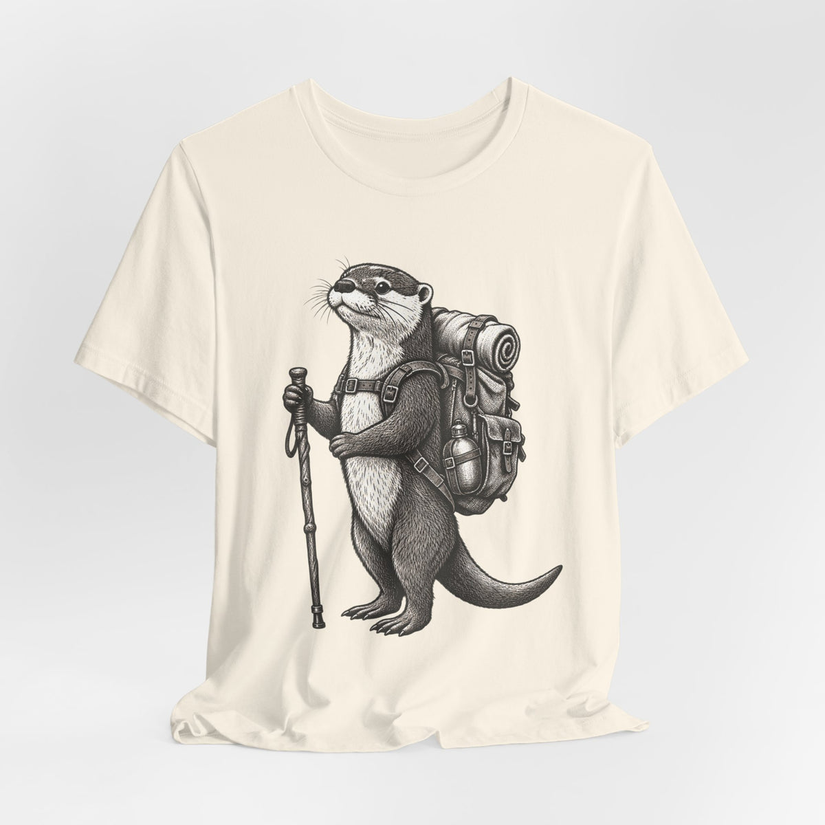 Otter Backpacker Tee in Natural - funny otter backpacker hiking shirt, Barely Outdoorsy Bella Canvas 3001