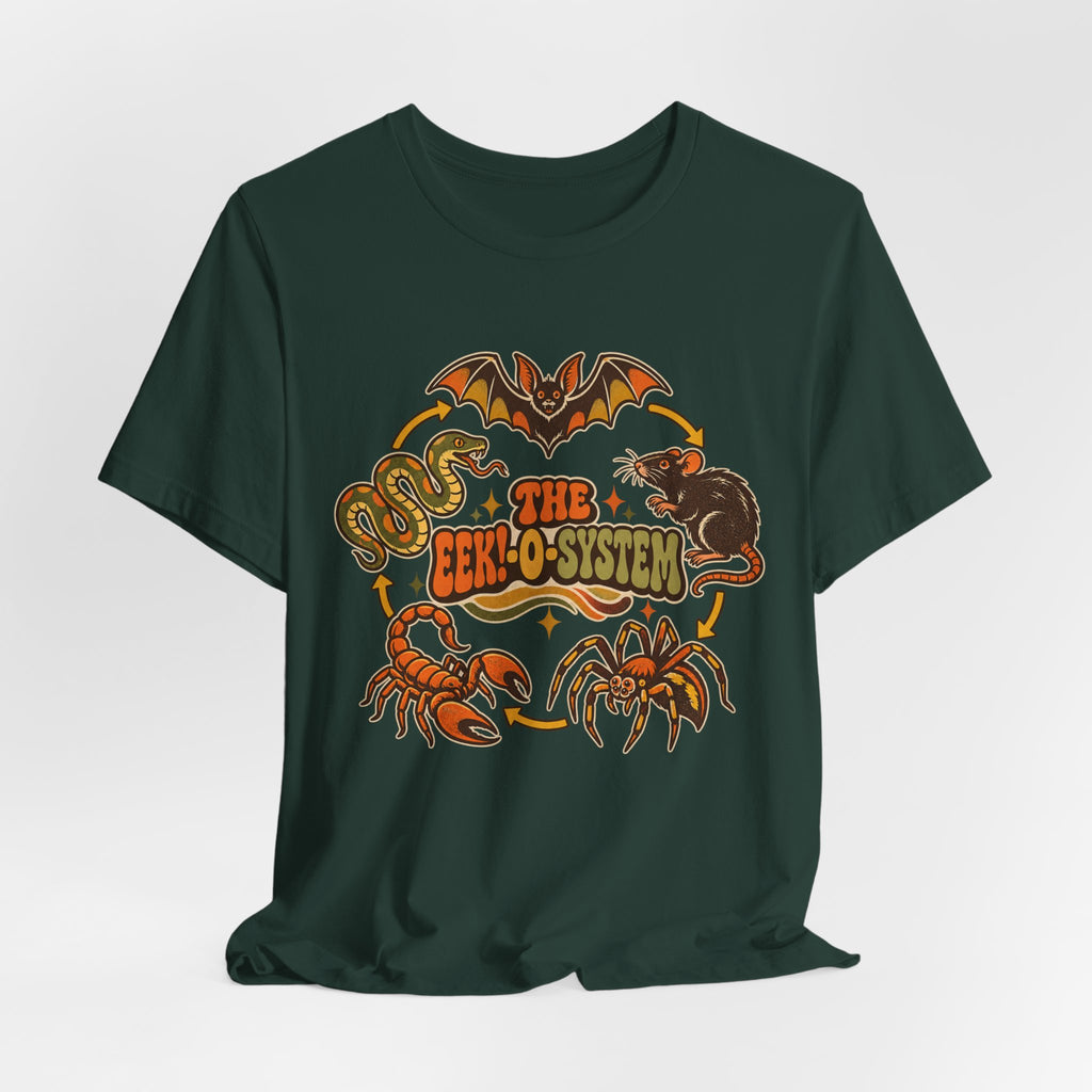 The Eek-O-System Creepy Critters Tee in Heather Navy - funny creepy critters ecosystem shirt, Barely Outdoorsy Bella Canvas 3001