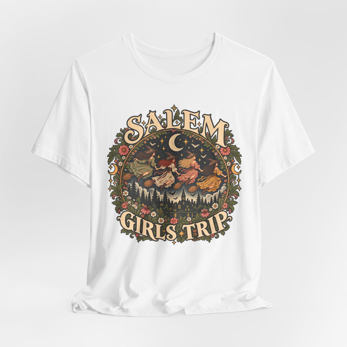 Salem Girls Trip Witch Tee in Heather Brown - funny Salem girls trip coven shirt, Barely Outdoorsy