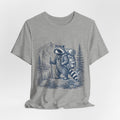 Backpacking Raccoon Hiking T-Shirt in White - funny raccoon hiking backpacking graphic tee, Barely Outdoorsy Bella Canvas