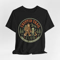 Person wearing cryptid trail club shirt funny outdoor hiking apparel