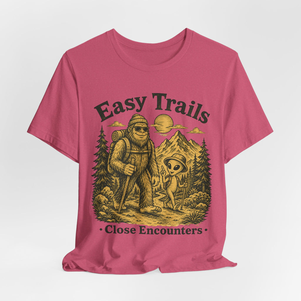 Easy Trails Close Encounters T-Shirt in Rust - retro cryptid hiking duo woodcut graphic tee, Barely Outdoorsy