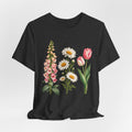 FDT Foxglove Daisy Tulip T-Shirt in Black Heather - funny botanical wildflower FDT foxglove daisy tulip graphic tee, Barely Outdoorsy