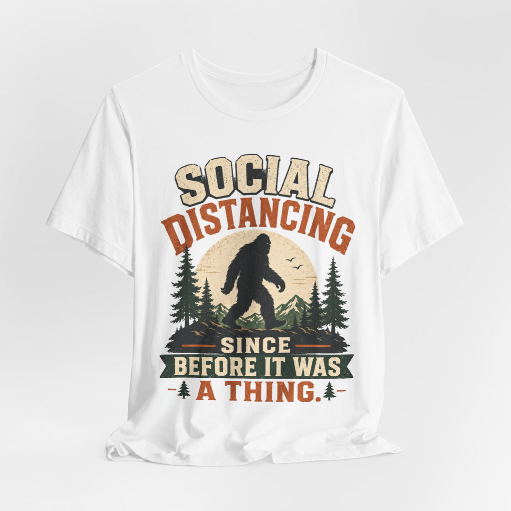 Social Distancing Since Before It Was A Thing Tee in Navy - antisocial outdoor humor graphic shirt, Barely Outdoorsy