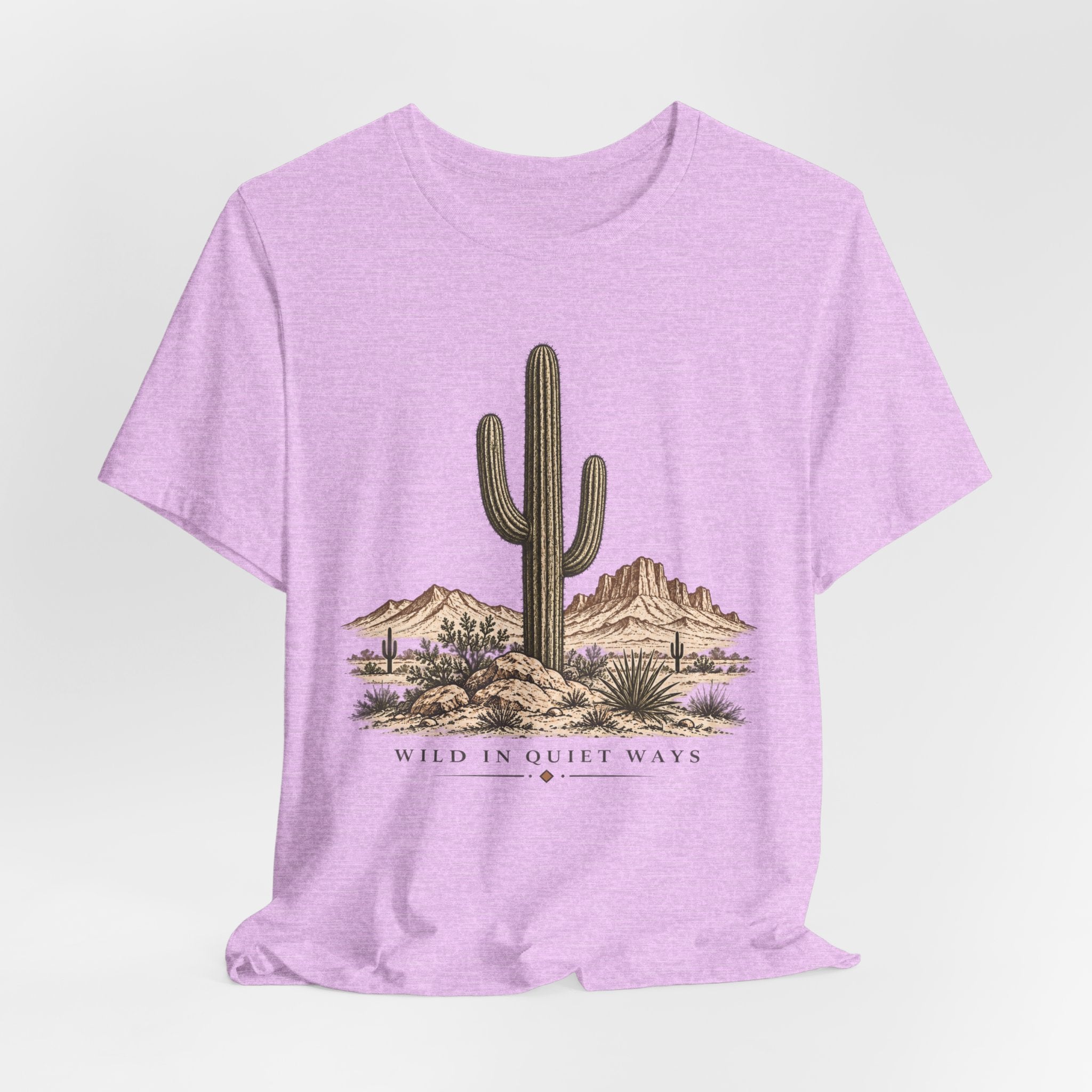 Wild in Quiet Ways Saguaro T-Shirt in Pink detail - saguaro desert wild quiet close-up graphic
