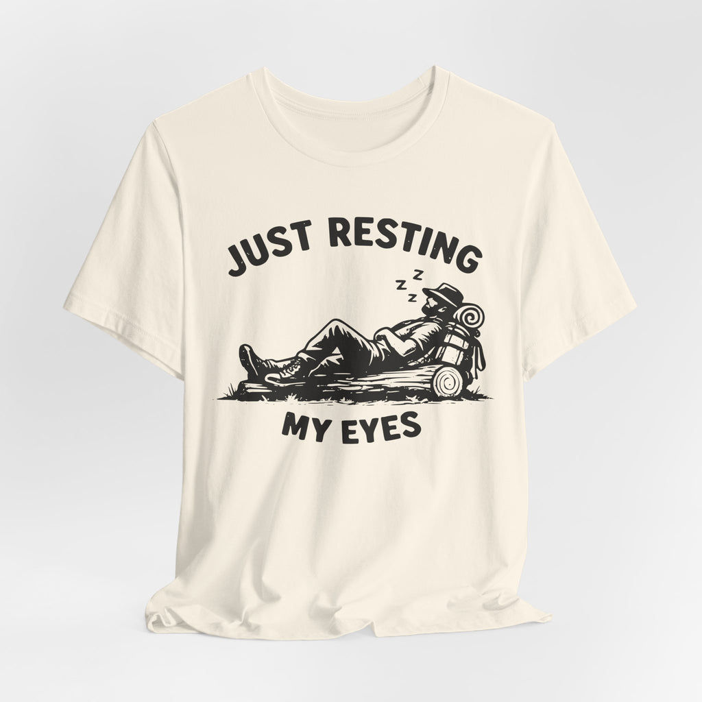 Just Resting My Eyes Tee in Maroon - funny hiking rest humor shirt, Barely Outdoorsy
