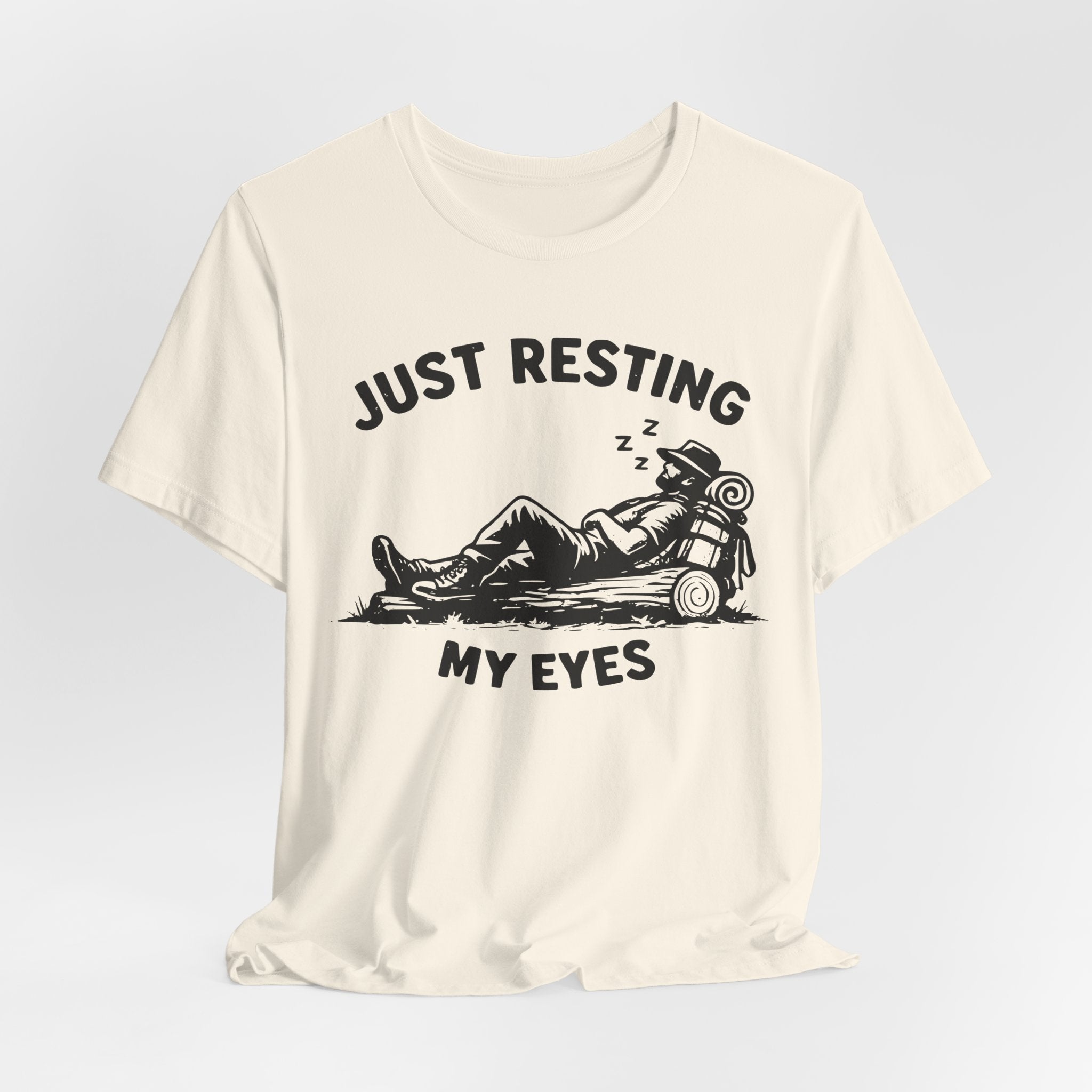 Just Resting My Eyes Tee in Maroon - funny hiking rest humor shirt, Barely Outdoorsy