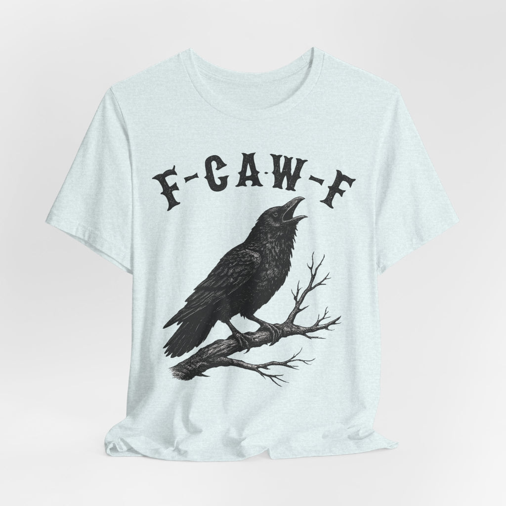 F-CAW-F Crow Tee in Red - funny crow bird humor gothic shirt, Barely Outdoorsy Bella Canvas 3001