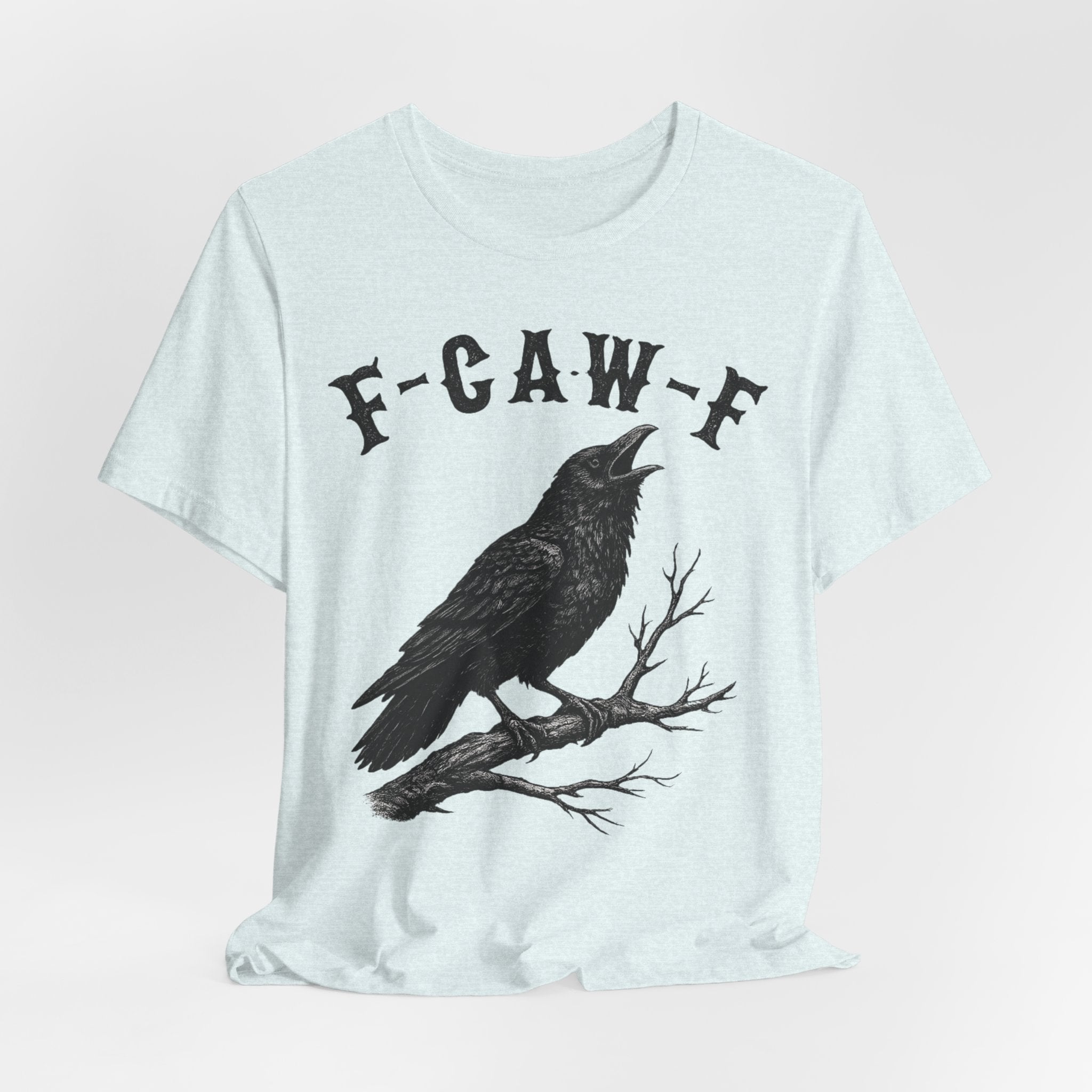 F-CAW-F Crow Tee in Red - funny crow bird humor gothic shirt, Barely Outdoorsy Bella Canvas 3001