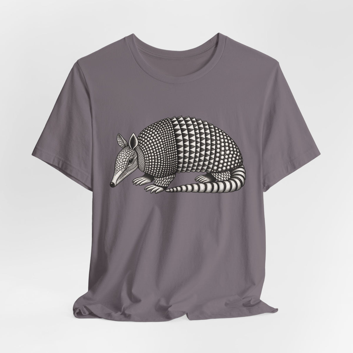 Nine-Banded Armadillo Fine Line Tee in Heather Purple - fine line armadillo naturalist shirt, Barely Outdoorsy Bella Canvas
