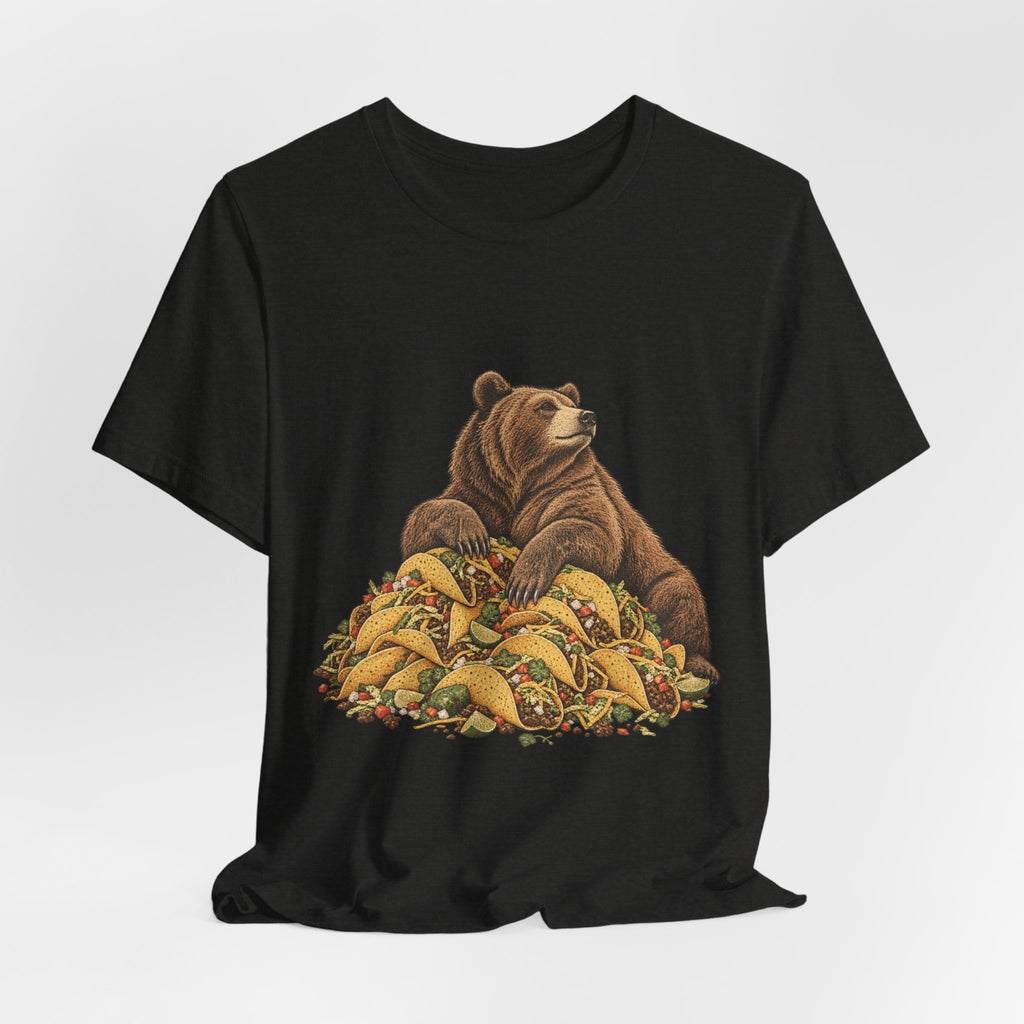 Taco Coma Bear T-Shirt in White - funny taco coma bear food humor graphic tee, Barely Outdoorsy
