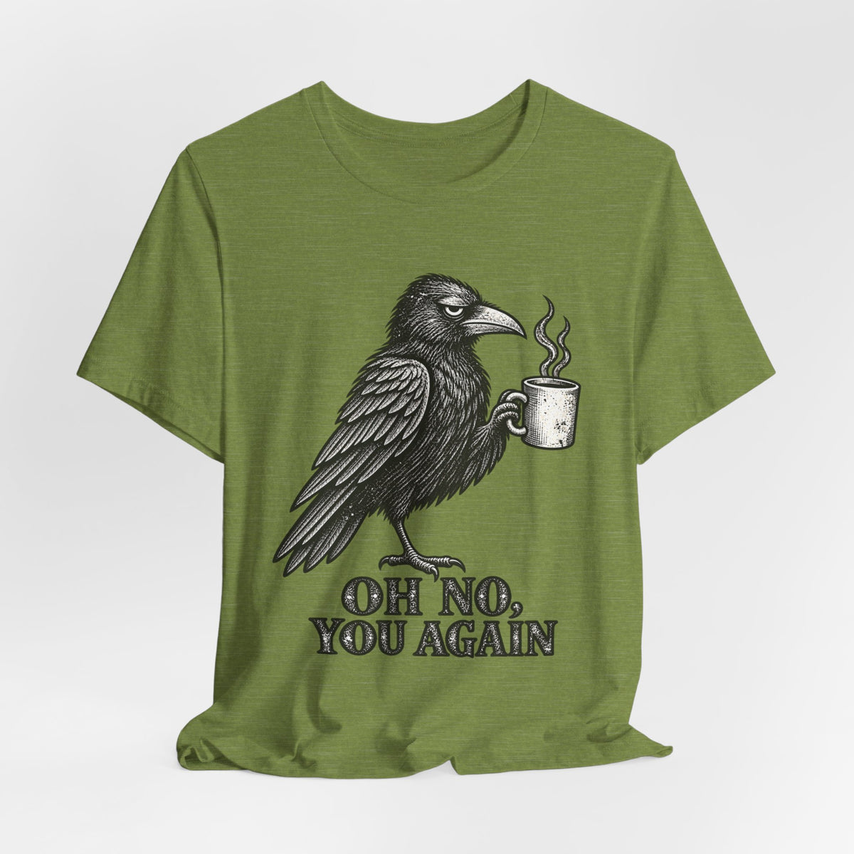 Oh No You Again Crow T-Shirt in Heather Mustard - funny crow wildlife graphic tee, Barely Outdoorsy