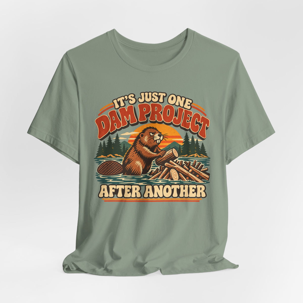 One Dam Project After Another Beaver T-Shirt in Heather Cool Grey - funny beaver dam project pun humor graphic tee, Barely Outdoorsy