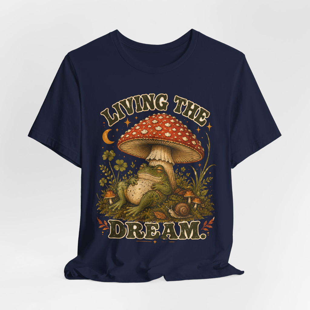 Living The Dream Frog Tee in Heather Ice Blue - lazy frog hammock humor outdoor shirt, Barely Outdoorsy