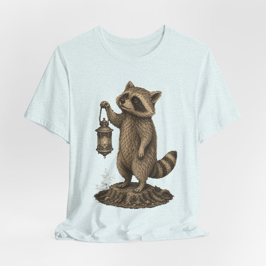 Raccoon Lantern Tee in Brown - vintage raccoon lantern night nature shirt, Barely Outdoorsy Bella Canvas