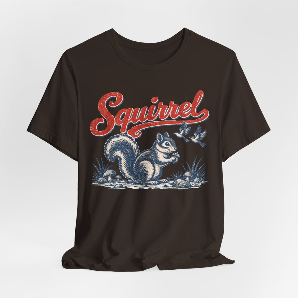 Vintage Squirrel Woodland Tee in Mauve - retro squirrel woodland shirt, Barely Outdoorsy Bella Canvas 3001