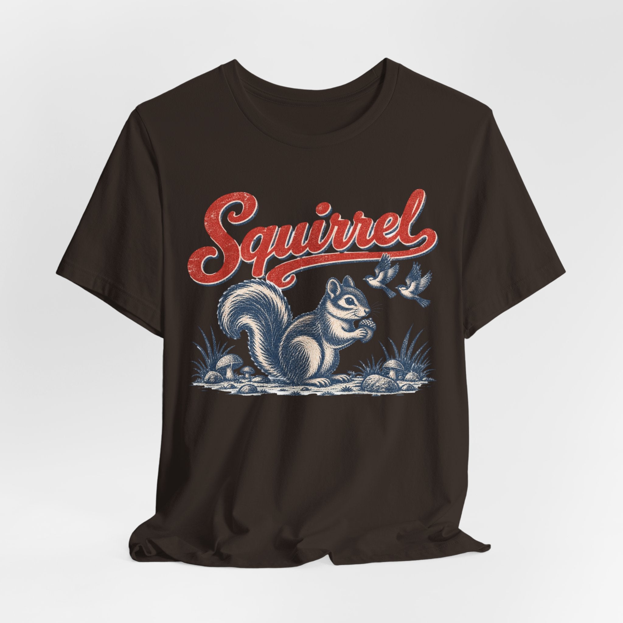 Vintage Squirrel Woodland Tee in Mauve - retro squirrel woodland shirt, Barely Outdoorsy Bella Canvas 3001