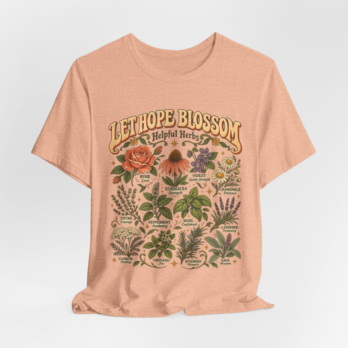 Let Hope Blossom Helpful Herbs T-Shirt in White - cottagecore botanical helpful herbs hope wildflower graphic tee, Barely Outdoorsy
