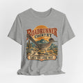 Roadrunner Country Tee in Black Heather - retro roadrunner country shirt, Barely Outdoorsy Bella Canvas