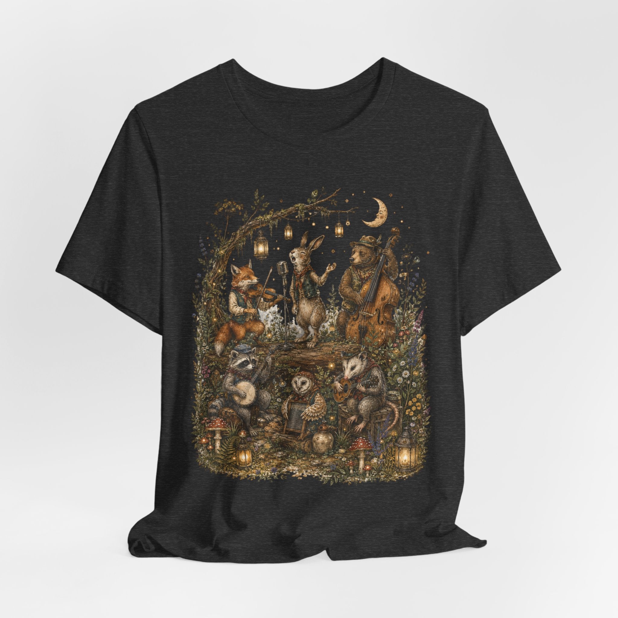 Woodland Band Moonlight Concert T-Shirt in Black Heather - goblincore moonlight band graphic tee, Barely Outdoorsy