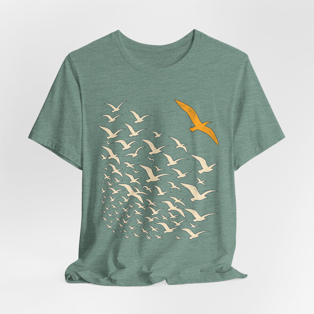 Break From the Flock Bird T-Shirt in White - funny bird break from the flock introvert graphic tee, Barely Outdoorsy