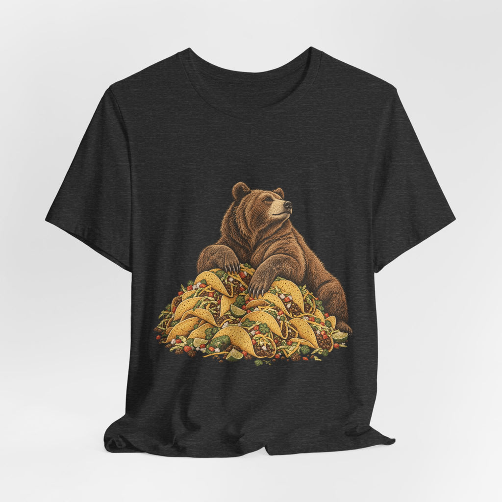 Taco Coma Bear T-Shirt in Heather Stone - funny taco coma bear food humor graphic tee, Barely Outdoorsy