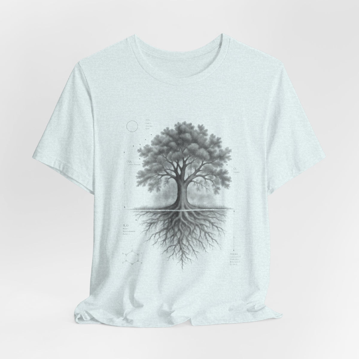 Tree of Life Photosynthesis Diagram T-Shirt in Mauve - science tree of life graphic tee, Barely Outdoorsy