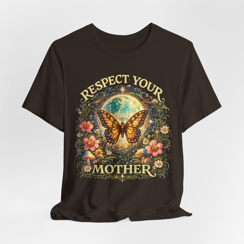 Respect Your Mother Butterfly Tee in Heather True Royal detail - art nouveau monarch butterfly close-up graphic, Barely Outdoorsy