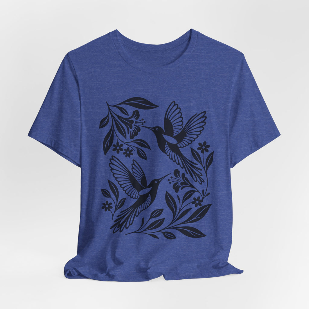 Hummingbird Minimalist Folk Art T-Shirt in Heather Stone - minimalist folk art hummingbird birding graphic tee, Barely Outdoorsy