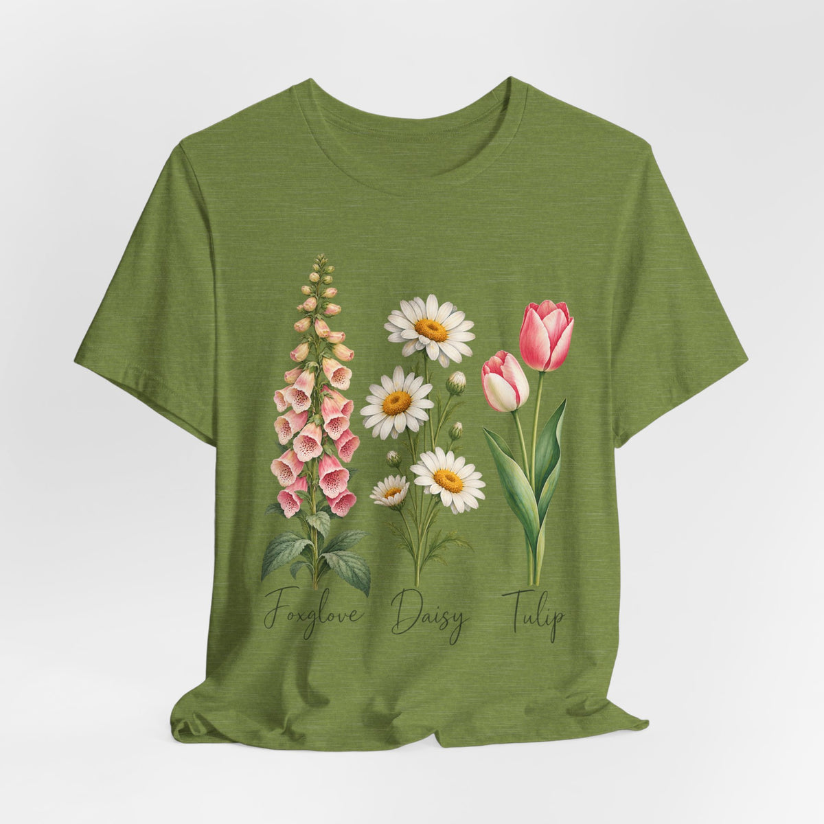 FDT Foxglove Daisy Tulip T-Shirt in Heather Dusty Blue - funny botanical wildflower FDT foxglove daisy tulip graphic tee, Barely Outdoorsy