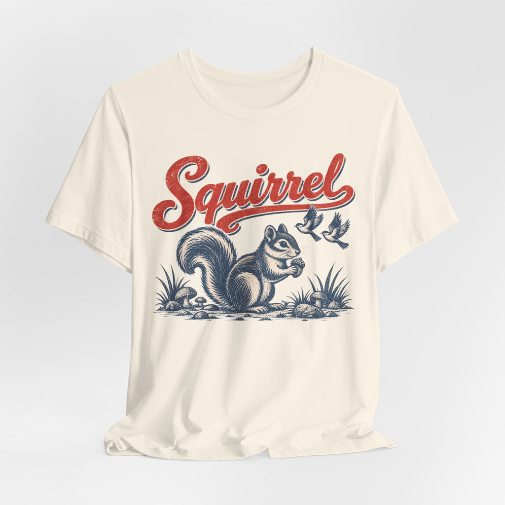 Vintage Squirrel Woodland T-Shirt in Navy - vintage engraving squirrel graphic tee, Barely Outdoorsy Bella Canvas