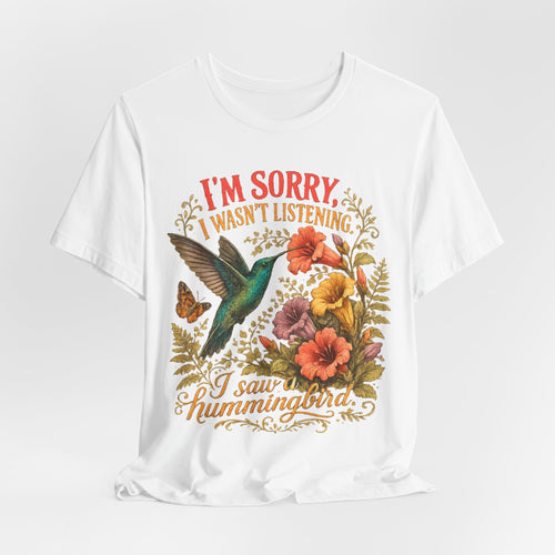 I Saw A Hummingbird T-Shirt in Maroon - botanical hummingbird illustration birder graphic tee, Barely Outdoorsy Bella Canvas 3001