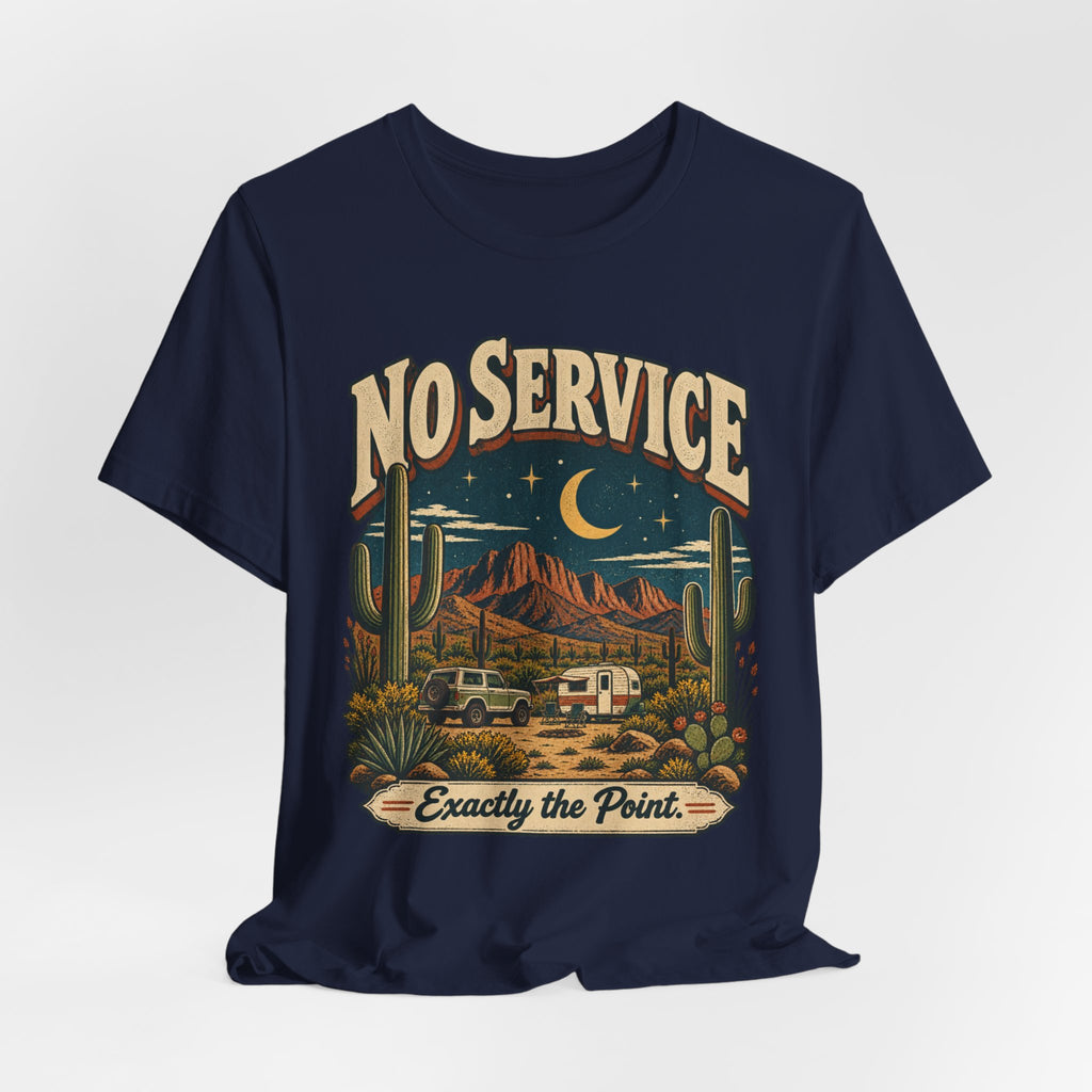 No Service Exactly the Point T-Shirt in Black Heather - funny off-grid hiking graphic tee, Barely Outdoorsy