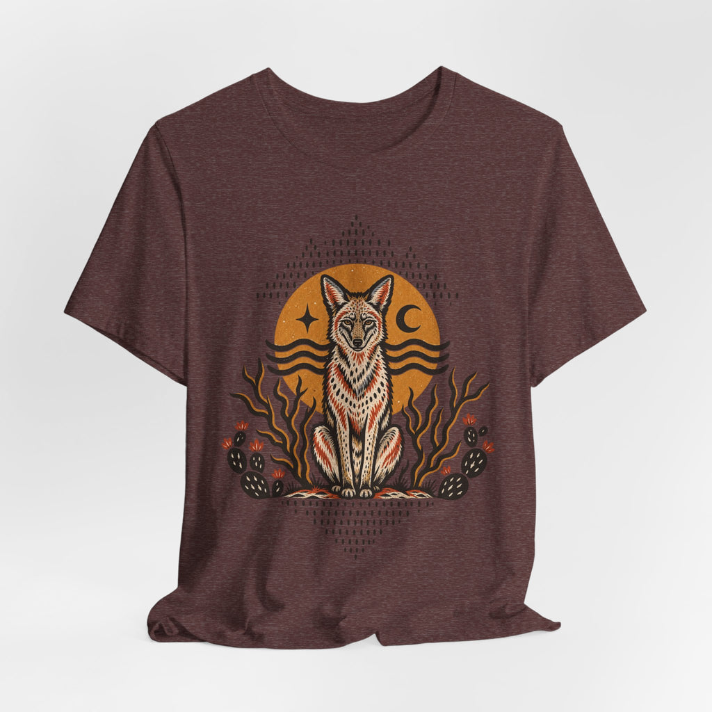 Desert Coyote Southwest T-Shirt in Heather Autumn - Southwest desert coyote wildlife graphic tee, Barely Outdoorsy