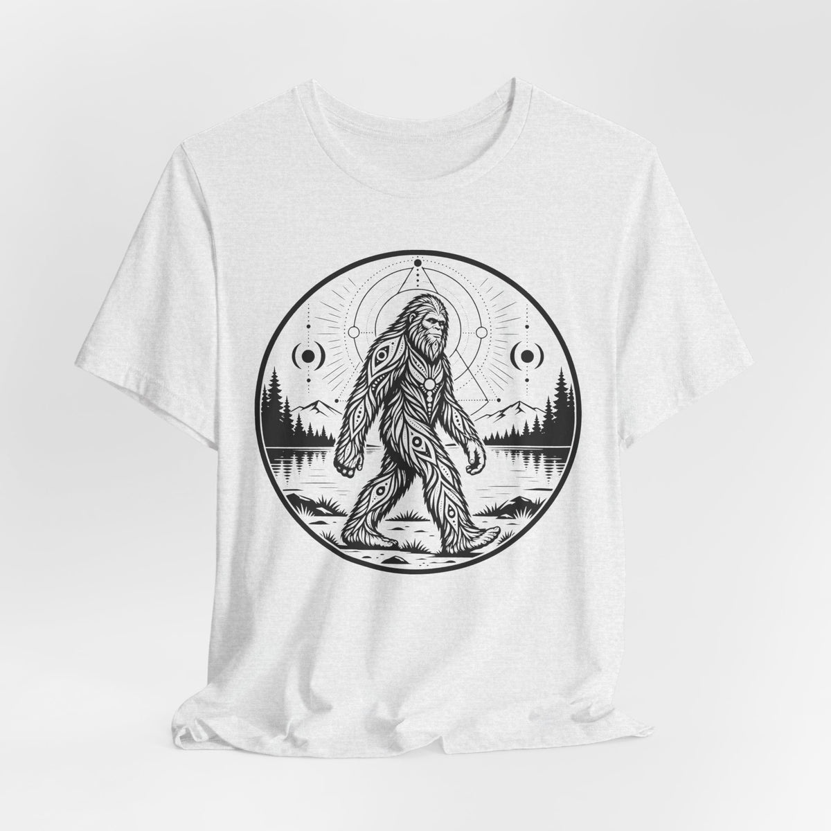 Celestial Bigfoot Tee in Heather Peach - boho Bigfoot celestial shirt, Barely Outdoorsy Bella Canvas 3001