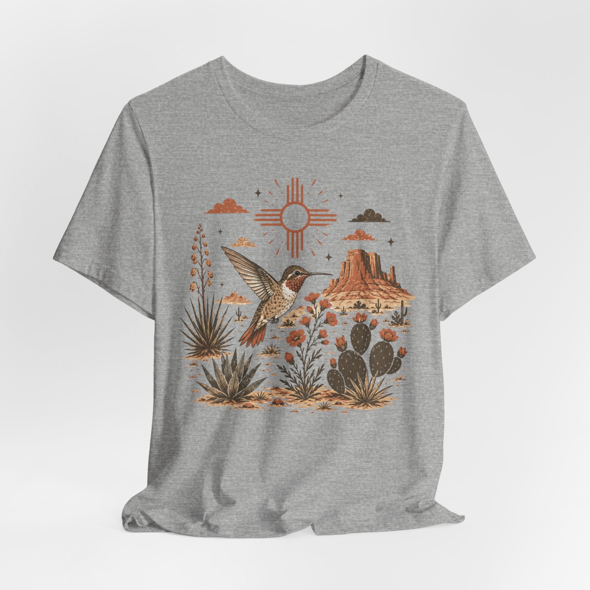 Desert Hummingbird Southwest Botanical T-Shirt in Heather Peach - botanical hummingbird desert earth tones tee, Barely Outdoorsy