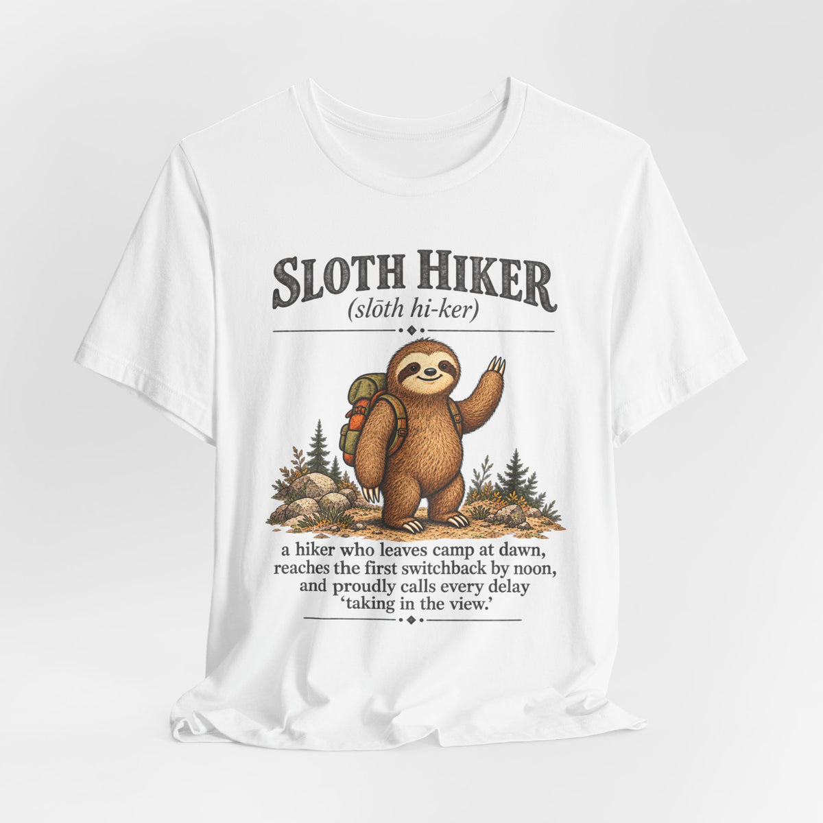 Sloth Hiker Tee in Heather Clay - funny sloth hiker humor shirt, Barely Outdoorsy