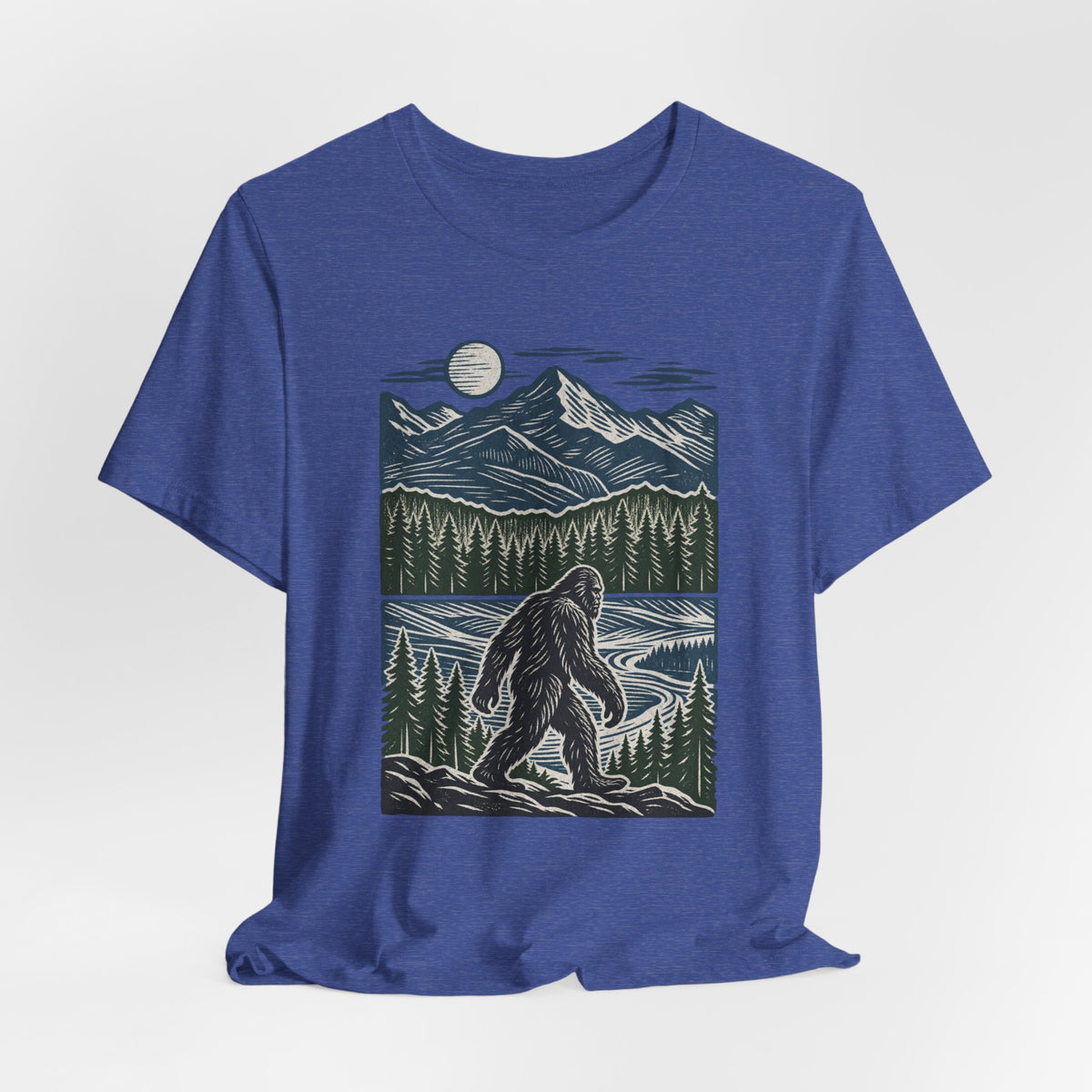 Bigfoot Mountain River Tee in Brown - Sasquatch mountain river shirt, Barely Outdoorsy Bella Canvas 3001