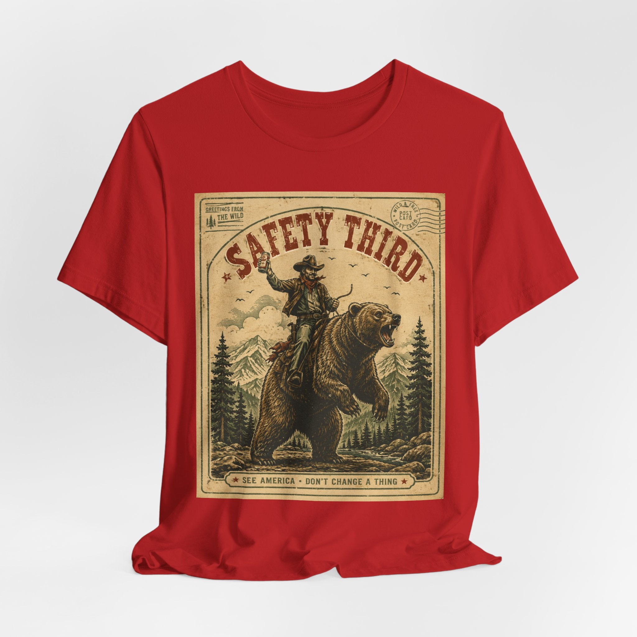 Safety Third Funny Bear Riding Cowboy T-Shirt