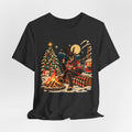 Krampus Campfire Christmas T-Shirt in White - funny dark Krampus campfire Christmas holiday graphic tee, Barely Outdoorsy