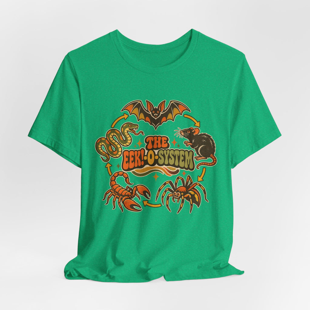 The Eek-O-System Creepy Critters T-Shirt in Heather Stone - funny spooky ecosystem graphic tee, Barely Outdoorsy