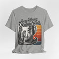 Away Mission Nature Walk T-Shirt flat lay Athletic Heather - unisex crew neck sci-fi hiking graphic tee, Barely Outdoorsy
