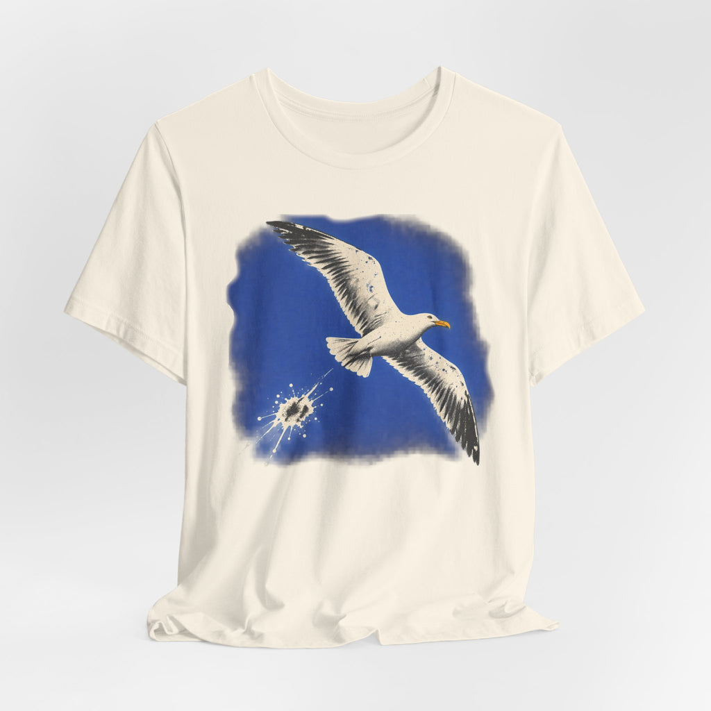 Seagull Direct Hit T-Shirt in Heather Dusty Blue - funny coastal seagull direct hit bird humor graphic tee, Barely Outdoorsy