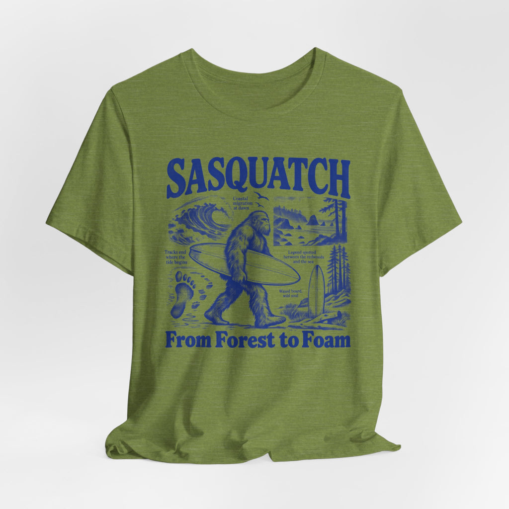 Sasquatch From Forest to Foam Tee in Storm - funny Bigfoot forest to foam shirt, Barely Outdoorsy Bella Canvas