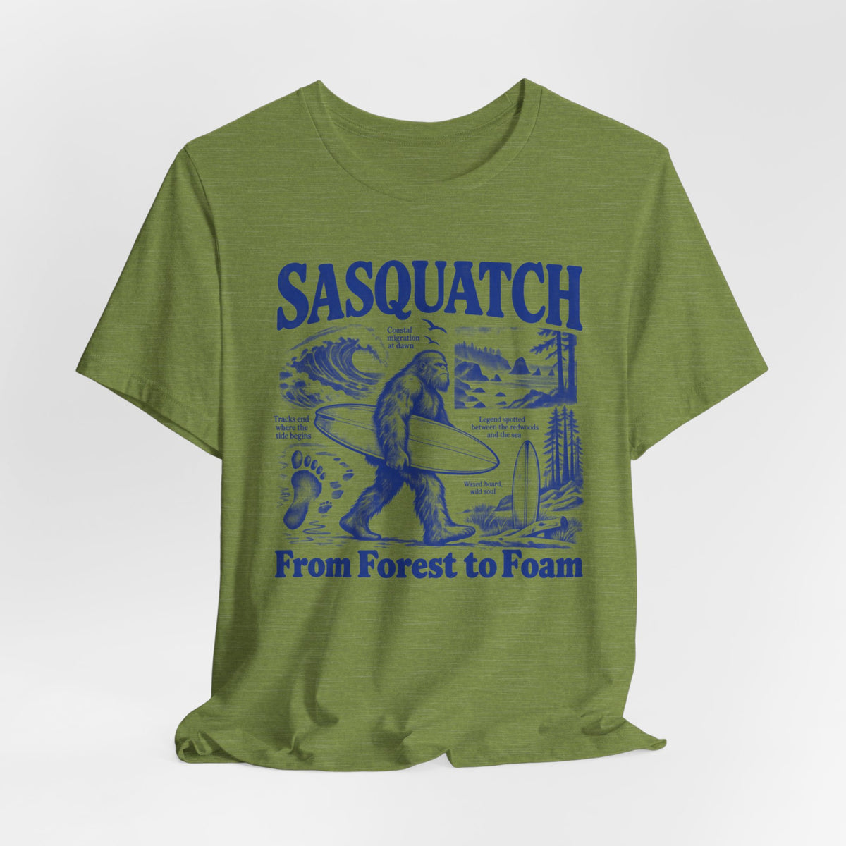 Sasquatch From Forest to Foam Tee in Storm - funny Bigfoot forest to foam shirt, Barely Outdoorsy Bella Canvas