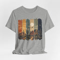 Desert Day to Night Saguaro Tee in Maroon - saguaro desert day night split scene shirt, Barely Outdoorsy