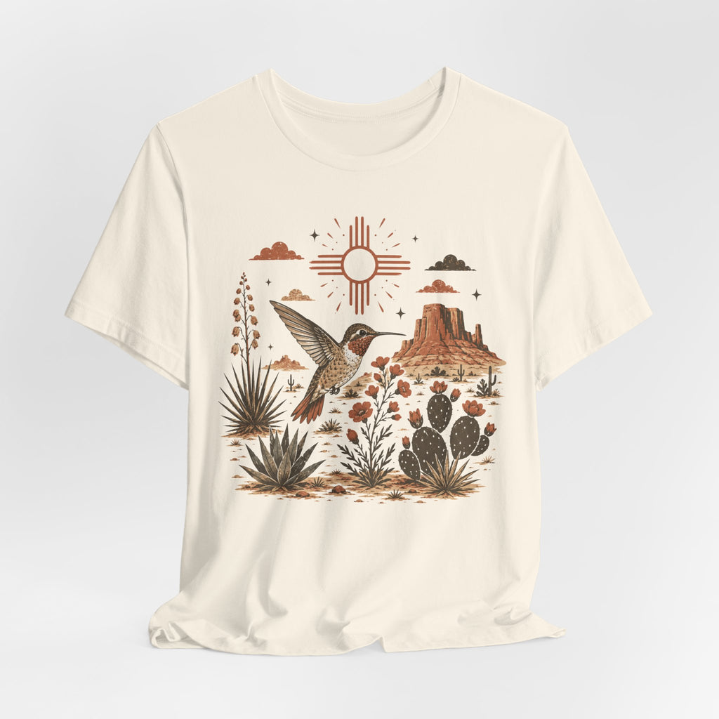 Desert Hummingbird Southwest Botanical T-Shirt in Pink - botanical hummingbird desert flora graphic tee, Barely Outdoorsy Bella Canvas